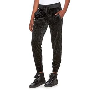 Juicy Couture Crushed Black Velvet Faux Leather Trim Jogger Pants Womens Size L